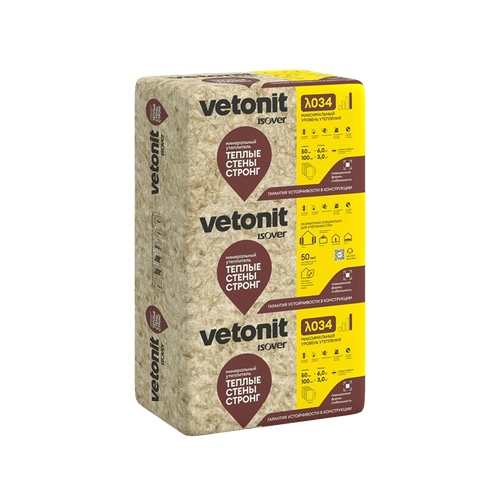 Минеральный кварцевый утеплитель Vetonit (Изовер) Теплые Стены Стронг 1000*610*50 мм
